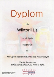 Dyplom - XIII Oglnopolski Konkurs Plastyczny pt. Kartka witeczna - Boe Narodznie, Nowy Rok